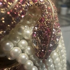 Stunning Kenneth Jay Lane Faux Pearl Snake Pink Rhinestone Necklace!